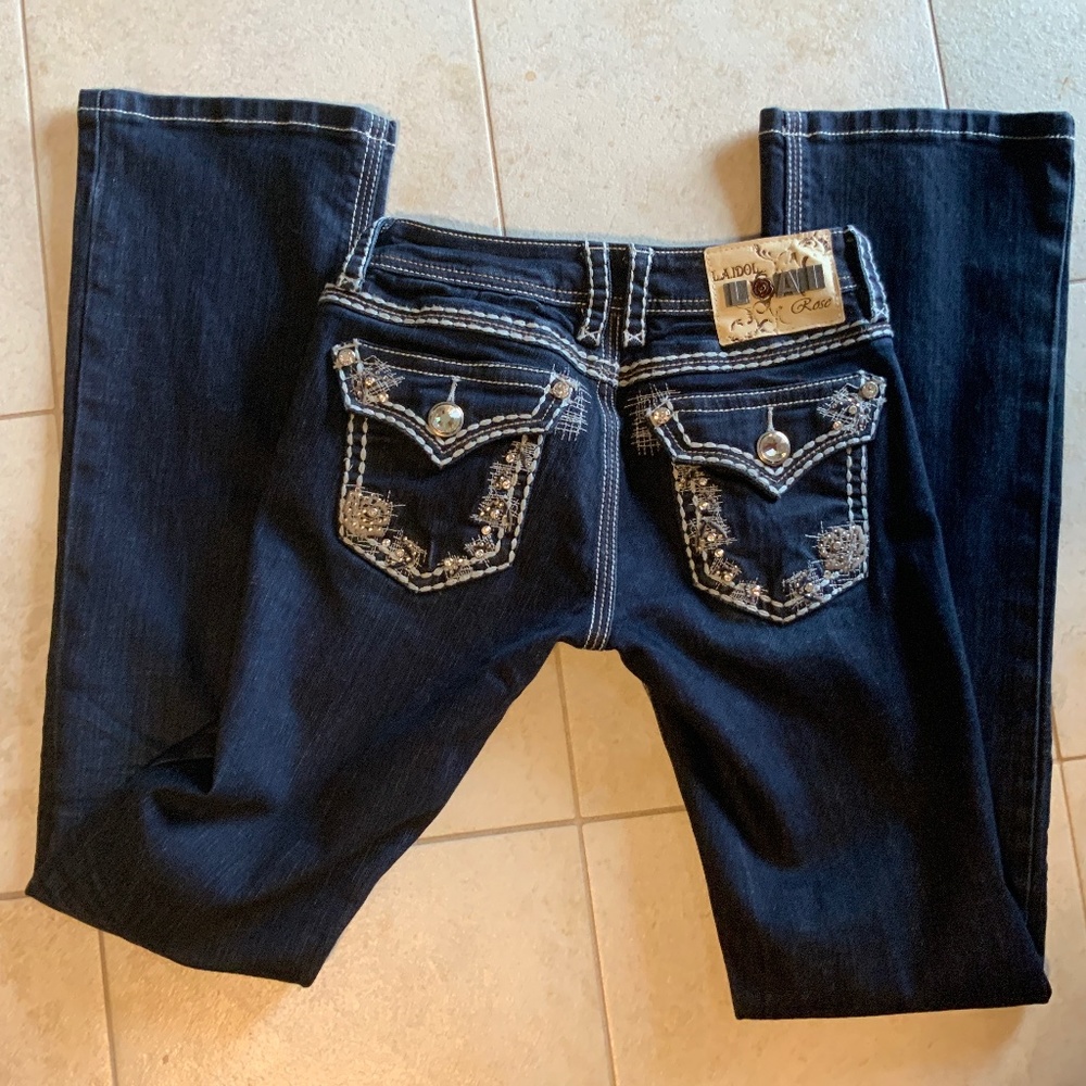 L.A.IDOL Rose  Rhinestone Studded Jeans